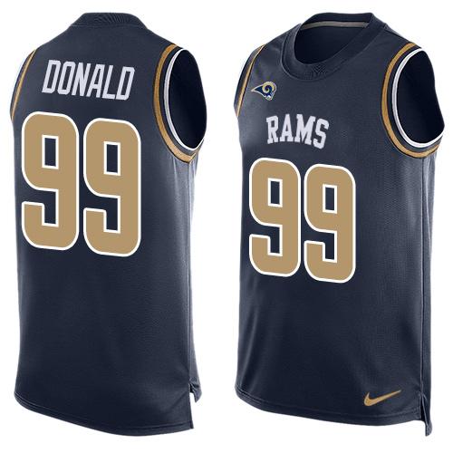 Nike Rams #99 Aaron Donald Navy Blue Team Color Men's Stitched NFL Limited Tank Top Jersey - Click Image to Close